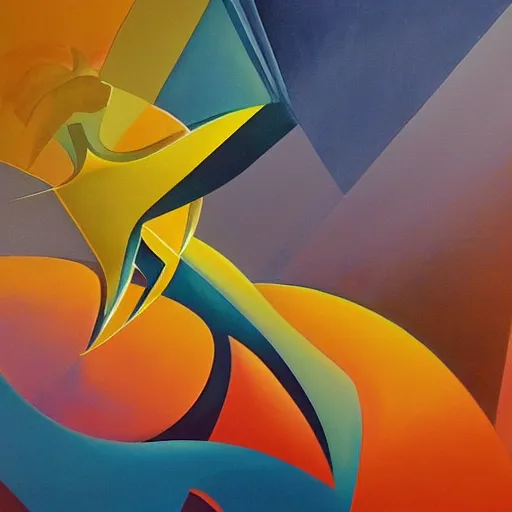 Image similar to a painting in the style of stanton macdonald - wright and in the style of stephen hickman.