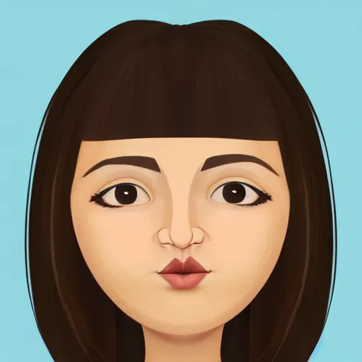 Image similar to chubby 30 year old brunette woman with straight hair in a short bob, round face, romanian heritage, brown eyes, olive skin, bulbous nose, big chin, wide face, no bangs, digital art, painterly, cartoon, cute, 8k, illustration, trending on artstation, medium shot, head and shoulders