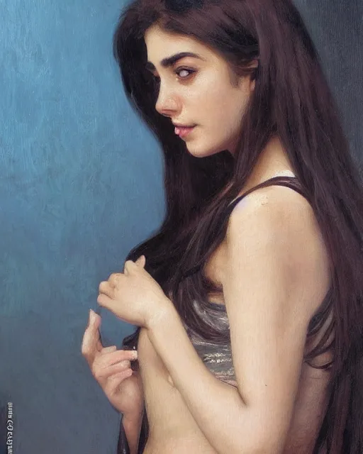 Prompt: a highly realistic, true to life portrait of a beautiful young middle eastern girl, sharp focus, from the waist up, with sharp features, a beautiful face, soft smile, under studio lighting, taken with a canon eos camera with 1 3 5 mm focal length, art by artgerm and greg rutkowski and alphonse mucha