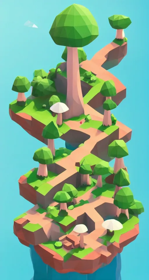 Prompt: a cute little matte low poly isometric mushroom island, lat lighting, soft shadows, trending on artstation, 3d render, monument valley, fez video game,