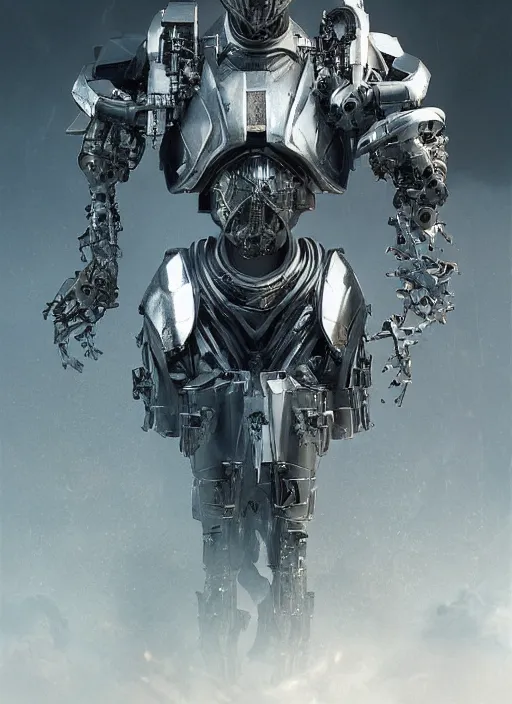 Prompt: portrait of a futuristic silver armored knight district 9 cyborg, in the style of annihilation, modern fine art, fractal, intricate, elegant, highly detailed, digital photography, subsurface scattering, by jheronimus bosch and greg rutkowski,