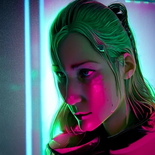 Image similar to a human portrait made out of rain, neon light, beautiful, rendered in octane, unreal engine, realistic, comic book art