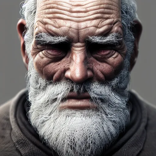 Prompt: an old man with thick cobwebs covering his face, detailed, realistic, unreal engine, cgsociety, by wlop and artgerm