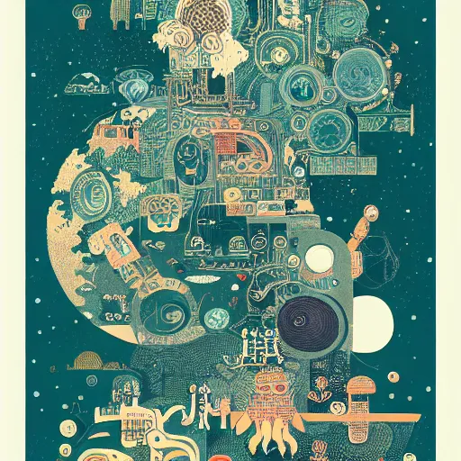 Image similar to a poster with a bunch of different things on it, poster art by victo ngai, behance contest winner, environmental art, lovecraftian, blueprint, intricate