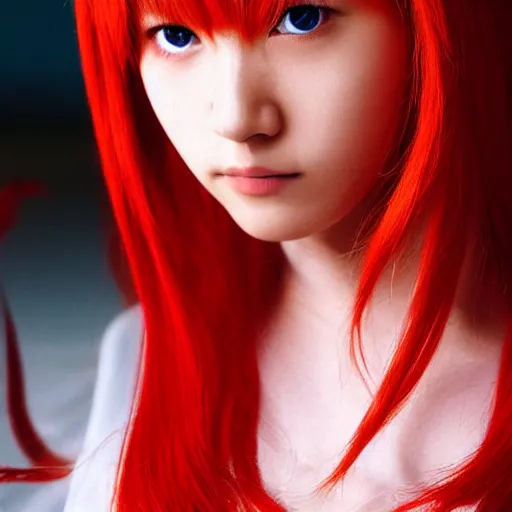 Image similar to Asuka Langley from Neon Genesis Evangelion, live action, portrait shot,
