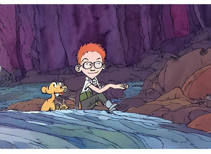 Prompt: First image from Bill Watterson's gorgeous hand-animated film Chagrin Falls, watercolor, cel-shading, 8k print