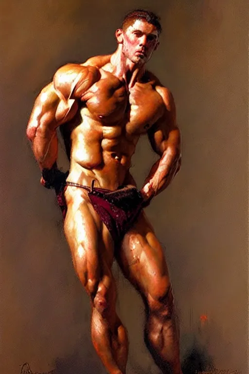 Prompt: attractive muscular man, painting by gaston bussiere, craig mullins