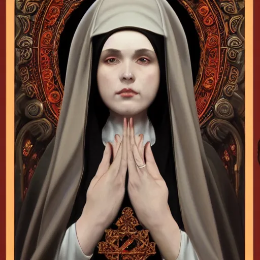 Prompt: gothic nun in full dress, perfectly detailed curiosities!! blessed by time with ever - increasing physical mental perfection, symmetrical! intricate, sensual features, highly detailed, biblical divine holy perfection!! digital painting, artstation, concept art, smooth, sharp focus, illustration, art by artgerm and greg rutkowski and alphonse mucha