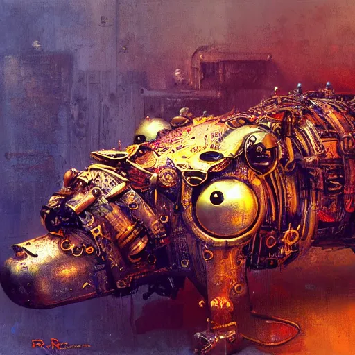 Image similar to steampunk rat, acid, 303, psychedelic, by ruan jia