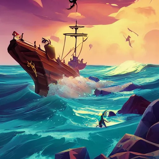 Image similar to painting mermaid treasure on sea of thieves game avatar hero smooth face median photoshop filter cutout vector, behance hd by jesper ejsing, by rhads, makoto shinkai and lois van baarle, ilya kuvshinov, rossdraws global illumination