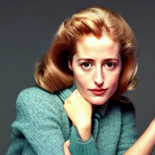 Prompt: photo of a gorgeous 20-year-old Gillian Anderson with a 1970s hairstyle by Mario Testino, detailed, head shot, award winning, Sony a7R -