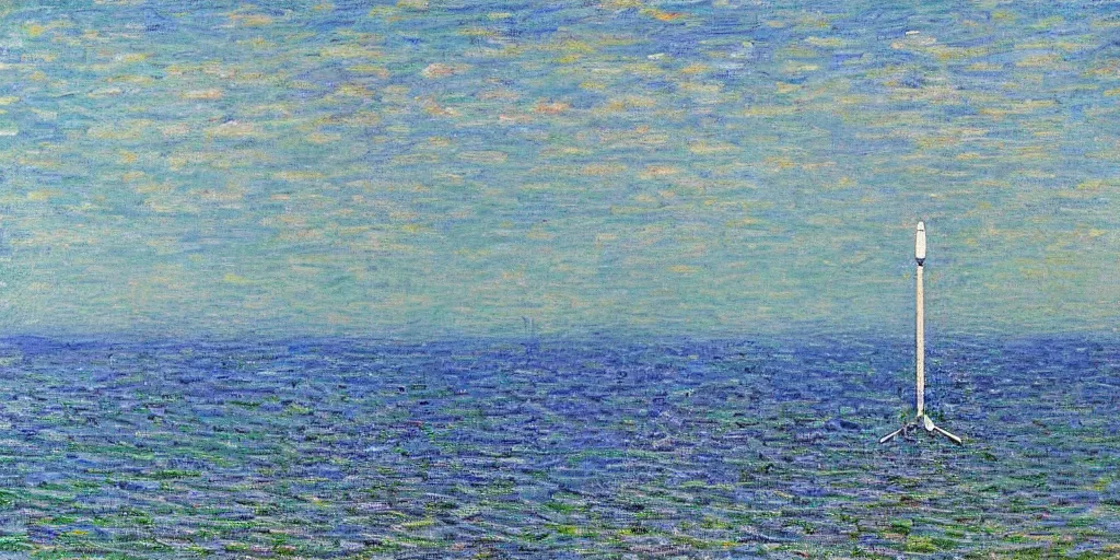 Image similar to Landing of a Falcon 9 in the style of Monet