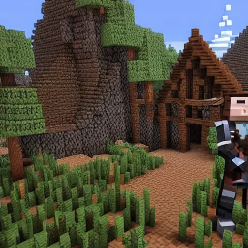 Prompt: Skyrim gameplay of Rick Astley playing Minecraft