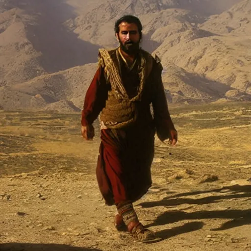 Image similar to Kurdish Kurdish shepherd wearing Kurdish Kurdish clothes in a movie directed by Christopher Nolan, movie still frame, promotional image, imax 70 mm footage