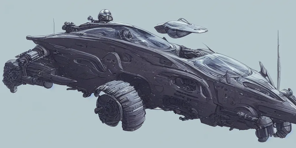 Image similar to sci fi vehicle design, character sheet, Moebius, Greg Rutkowski, Zabrocki, Karlkka, Jayison Devadas, Phuoc Quan, trending on Artstation, 8K, ultra wide angle, zenith view, pincushion lens effect