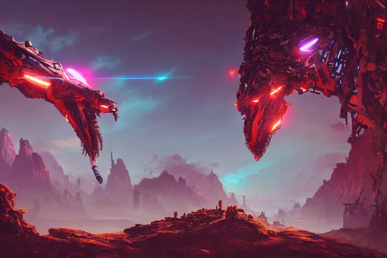 Image similar to slitherfang machine creature robot of horizon forbidden west horizon zero dawn radiating a glowing aura global illumination ray tracing hdr fanart arstation by ian pesty and alena aenami artworks in 4 k