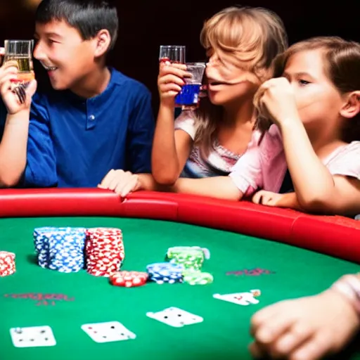 Image similar to children drinking beer at a poker table