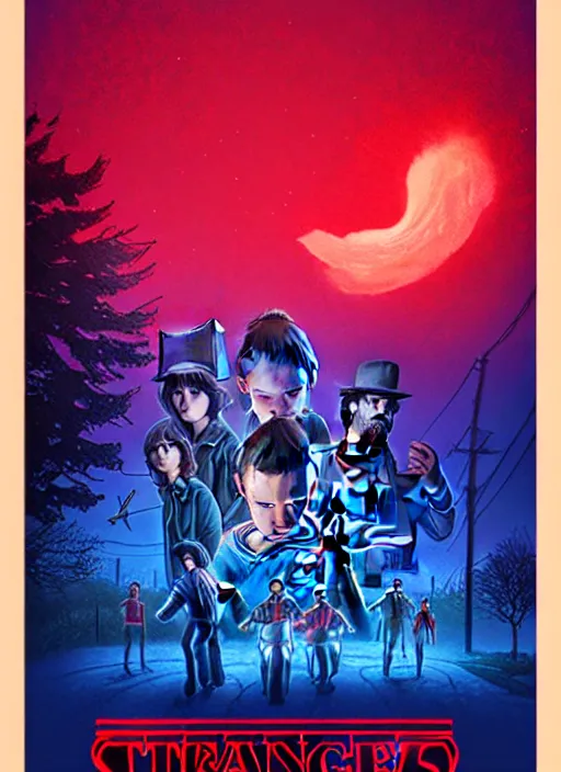 Image similar to poster stylized minimalist stranger things art by makoto shinkai, global illumination