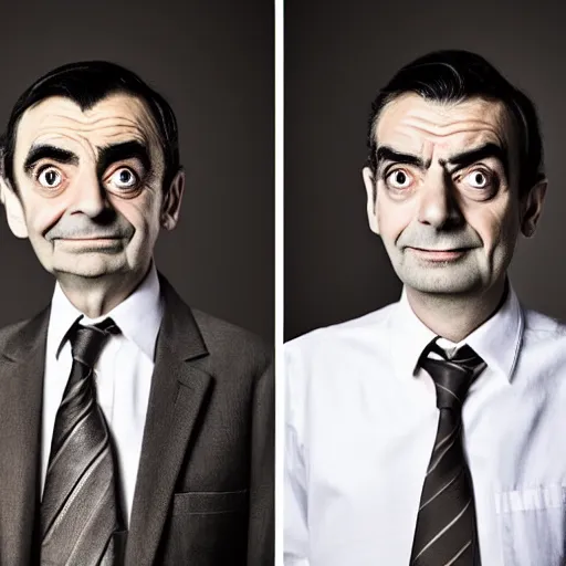 Image similar to A portrait mr bean teams up with a teenage mr bean, perfect faces, 50 mm, award winning photography