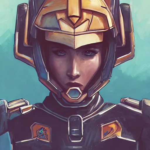 Image similar to portrait of katherine mcnamara spartan as a gundam pilot, with an intricate, detailed, urban inspired hiphop afro futuristic helmet, vector behance hd jesper ejsing, rhads, makoto shinkai, lois van baarle, ilya kuvshinov, rossdraws, hd, 3 2 k, ilya kuvshinov, gustav klimt