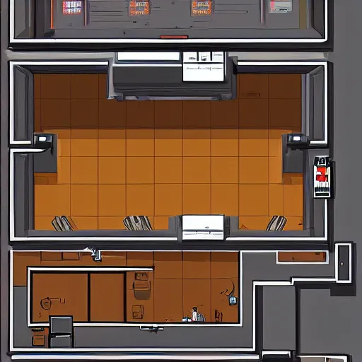 Prompt: a top - down battlemap of the interior of a bar, afternoon lighting, sci - fi, in the style of star wars