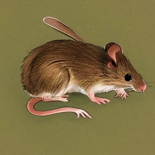 Prompt: field mouse with a spiral tail, by cecily mary barker