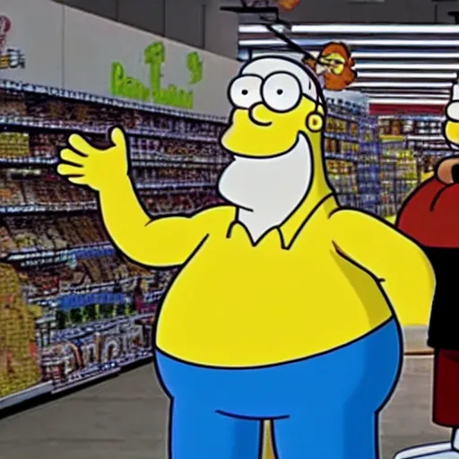 Prompt: peter griffin and homer simpson at a walmart