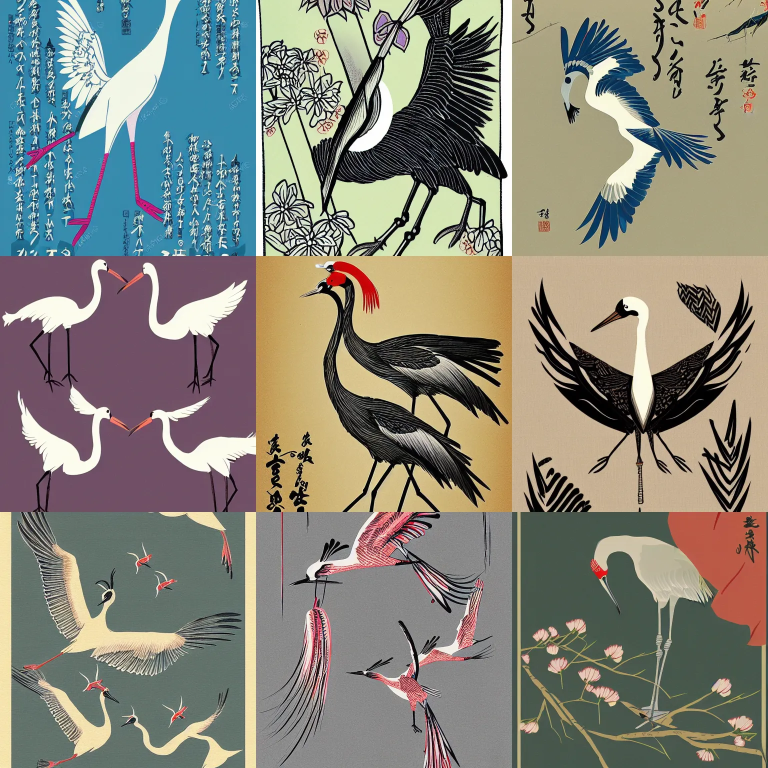 Prompt: japanese cranes illustration