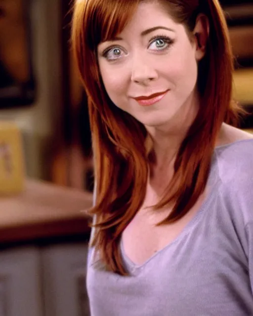 Prompt: beautiful still of Alyson Hannigan on the TV show Friends, by Lillian Bassmana