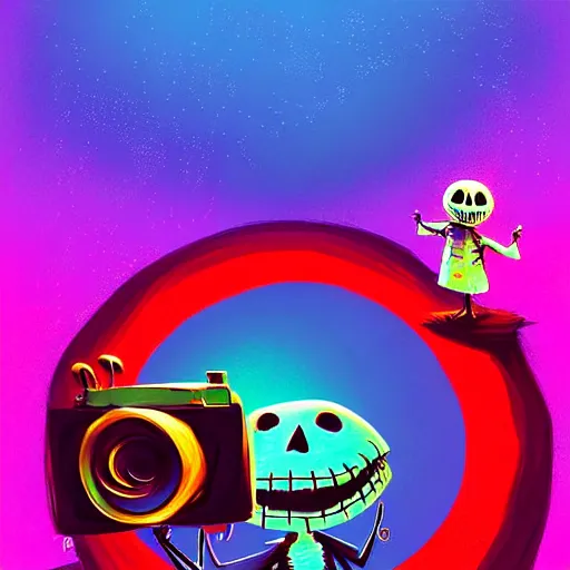 Image similar to curled perspective digital art of a cute!!! smiling!!!! grandpa!!!!!!! with a photo camera by anton fadeev from nightmare before christmas