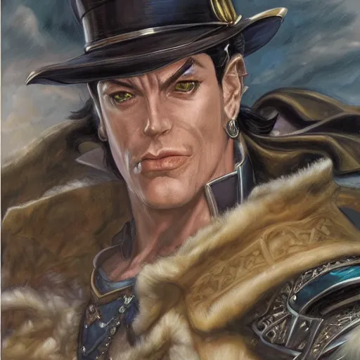 Image similar to Jotaro Kujo as a fantasy D&D character, portrait art by Donato Giancola and James Gurney, digital art, trending on artstation