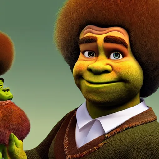 Prompt: Bob Ross as a Shrek, made by Dreamworks Animation, 8k, trending on artstation, hyperdetalied,