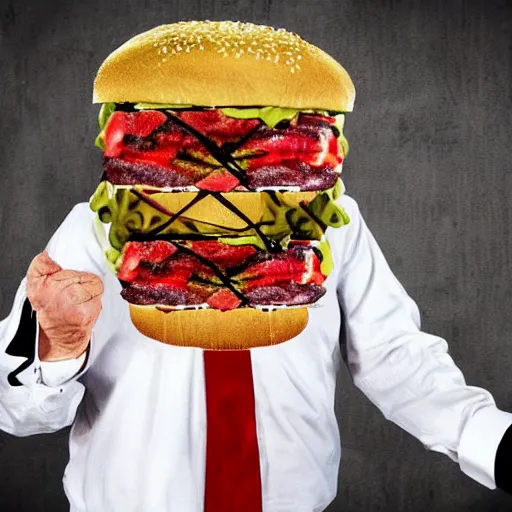 Image similar to zombie Donald Trump eating a rotten Burger