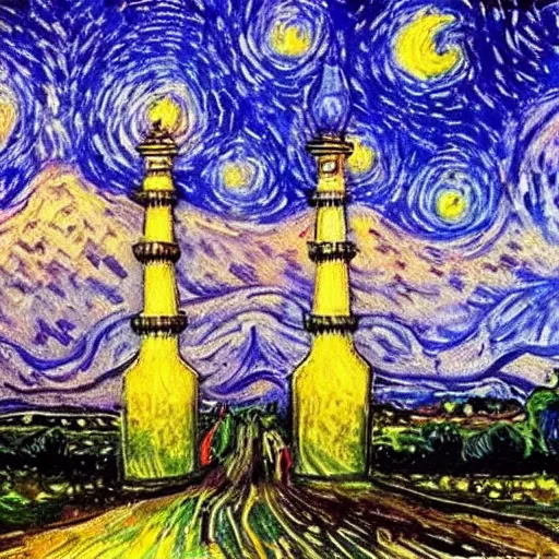 Image similar to painting of tajmahal + van gogh's stary night