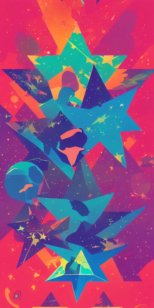 Prompt: colorful stars, tom whalen, james gilleard, liam brazier, tristan eaton