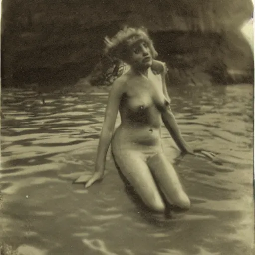 Image similar to early 1900s photograph of a mermaid in the sea