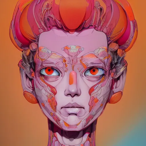 Image similar to prompt : pink and orange portrait soft light painted by james jean and katsuhiro otomo and erik jones, inspired by evangeleon anime, smooth face feature, intricate oil painting, high detail illustration, sharp high detail, manga and anime 1 9 9 9