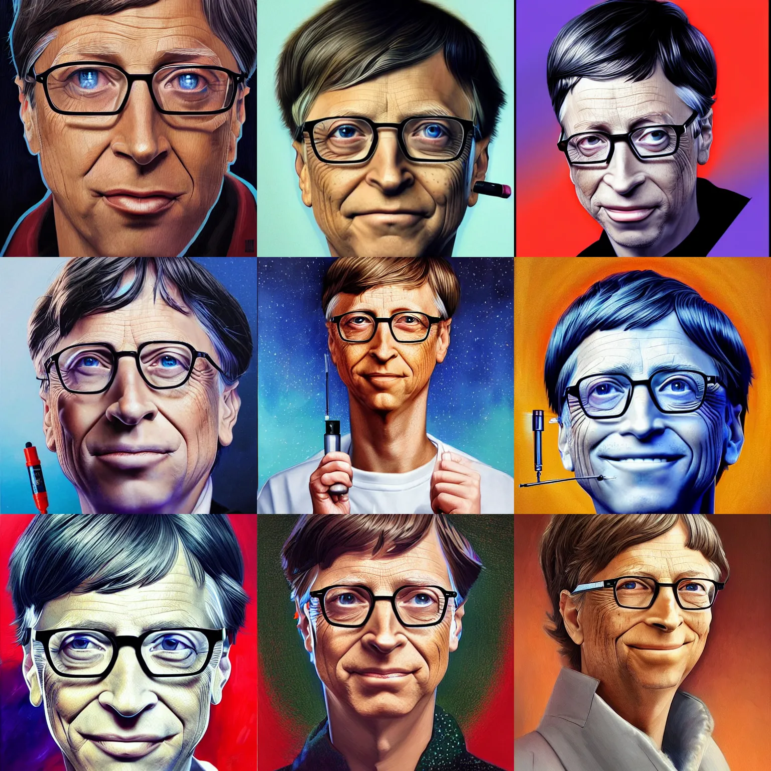 Prompt: a bill gates with syringe, a space empress in byzantine style. beautiful highly detailed face, painting by ilya kuvshinov