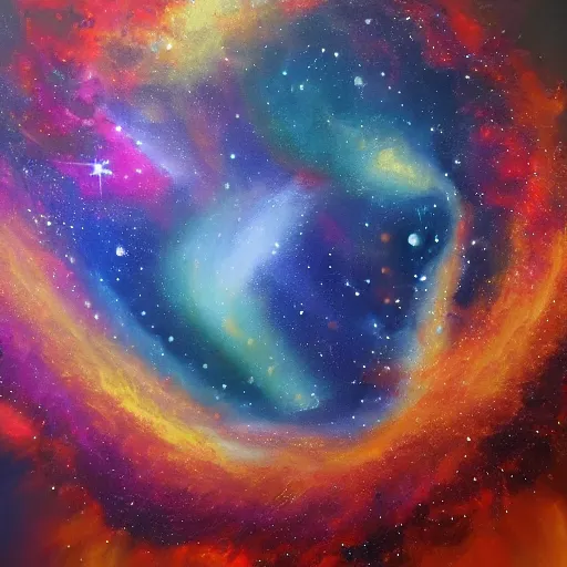 Image similar to god creates universe, oil canvas, 4 k, detailed