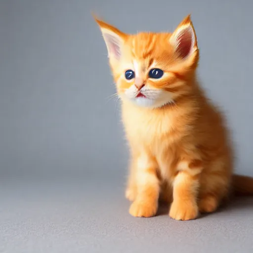 Prompt: cute fluffy orange tabby kitten, studio lightning