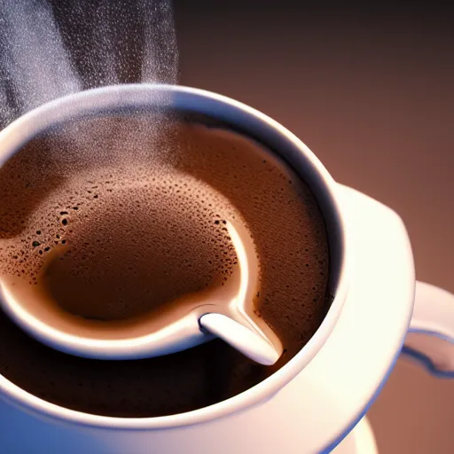 Image similar to : sloppy old cup of coffee with fluid flyingout the cup unrealengine ,cinematic, hyper realism, high detail, octane render, 8k