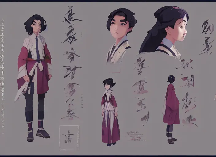 Image similar to character sheet for a beautiful girl, for genshin impact by greg rutkowski, james gilleard, atey ghailan, makoto shinkai, goro fujita, studio ghibli, rim light, exquisite lighting, clear focus, very coherent, plain background, soft painting by huang guangjian and gil elvgren and sachin teng