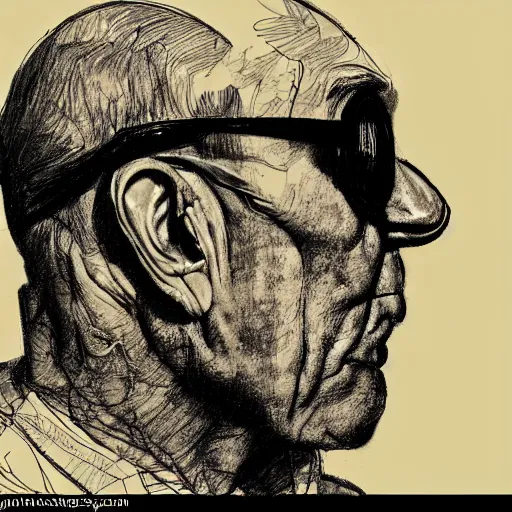 Image similar to a realistic yet scraggly portrait sketch of the side profile of a stern and sophisticated hunter s. thompson, trending on artstation, intricate details, in the style of frank auerbach, in the style of sergio aragones, in the style of martin ansin, in the style of david aja, in the style of mattias adolfsson