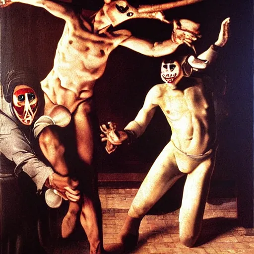 Image similar to the night of the purge,, highly detailed, 8 k resolution, art by caravaggio, modern art, optical illusion