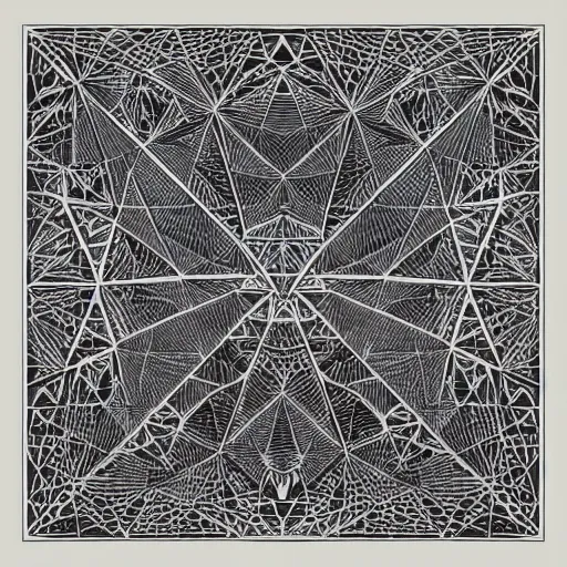 Prompt: “geometrically incomprehensible surreal order of triangles, extremely high detail, photorealistic, intricate line drawings, painted triangles, dotart, album art in the style of James Jean”