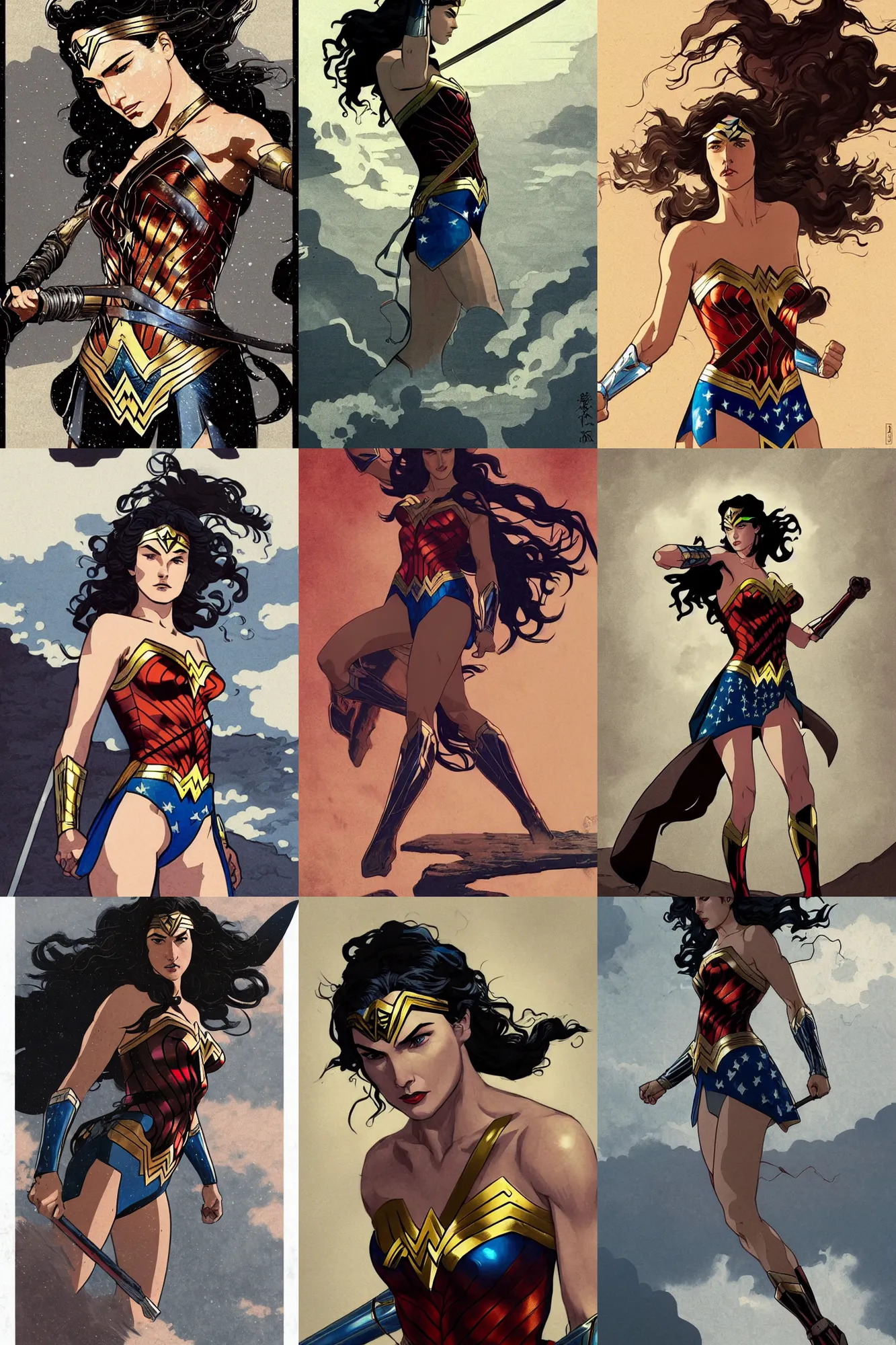 Prompt: Wonder Woman art by Hokusai by greg rutkowski by wlop high detail comic sharp vector lineart dramtic lighting artstation by trevor henderson cinematic dramatic