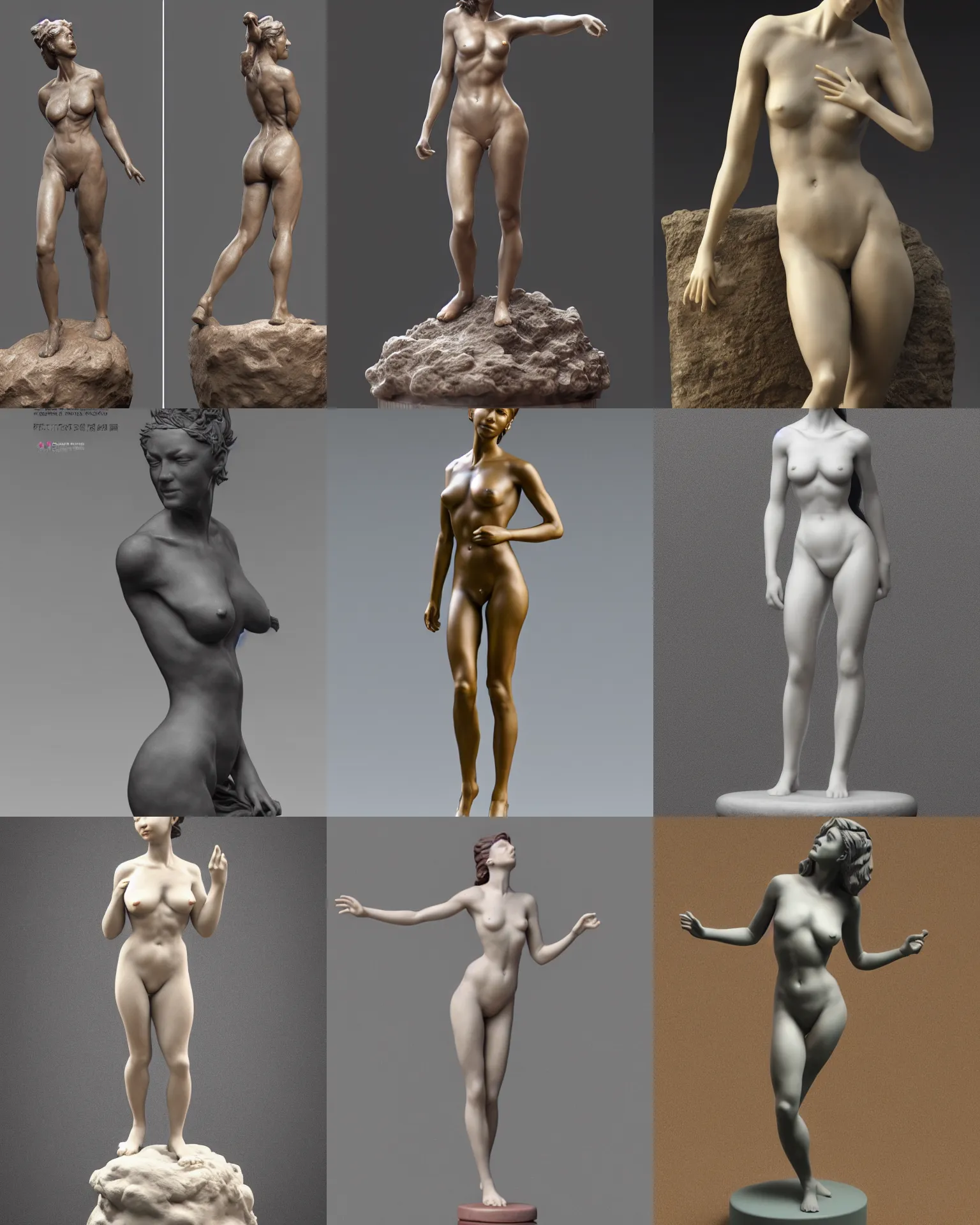 Prompt: 3D resin miniature sculpture by Jean-Baptiste Carpeaux and Luo Li Rong, woman, prefect body, standing, full body, realistic, 8K, Introduction factory photo, Product Introduction Photo, Hyperrealism. Subsurface scattering, raytracing, Octane Render, Zbrush, simple background
