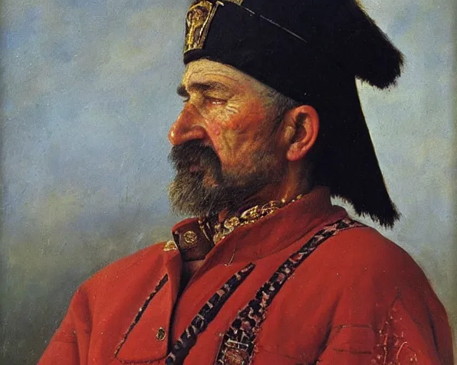 Prompt: “Realist Portrait of a Cossack by Andrey Shishkin, Oil on Canvas”