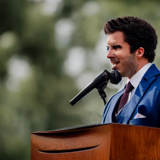 Image similar to a fox animal dressed in a suit giving a presidential speech, 8 5 mm f / 1. 4