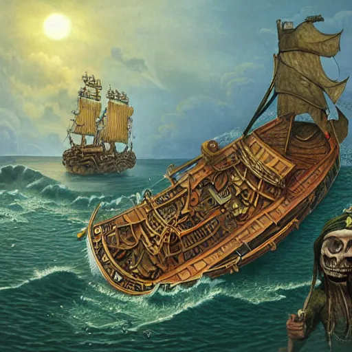 Image similar to full body concept art of a female pirate by Jacek Yerka